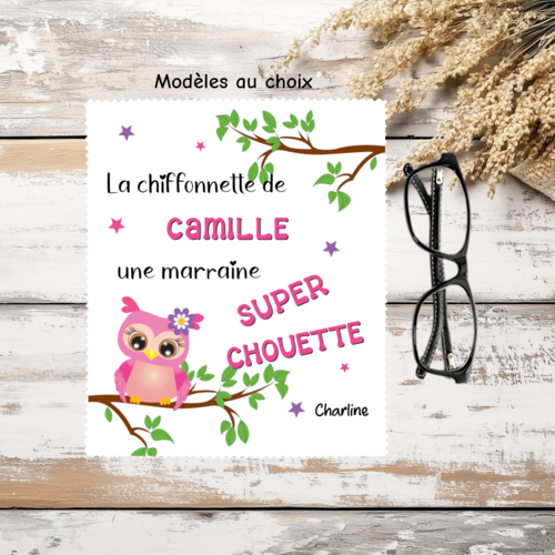 Essuie lunettes personnalisé marraine super chouette – cadeau original avec ou sans photo