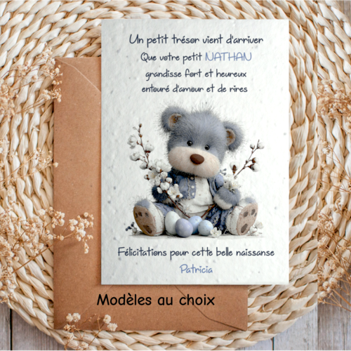 Carte à planter personnalisée – félicitations naissance – cadeau écologique pour jeunes parents