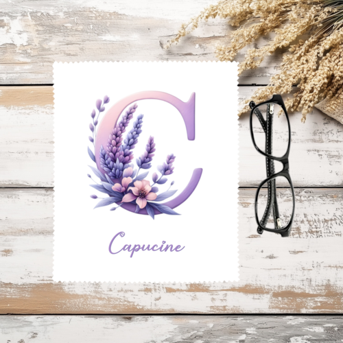 Essuie-lunette personnalisé lettre fleurie – chiffon microfibre monogramme floral – cadeau femme original