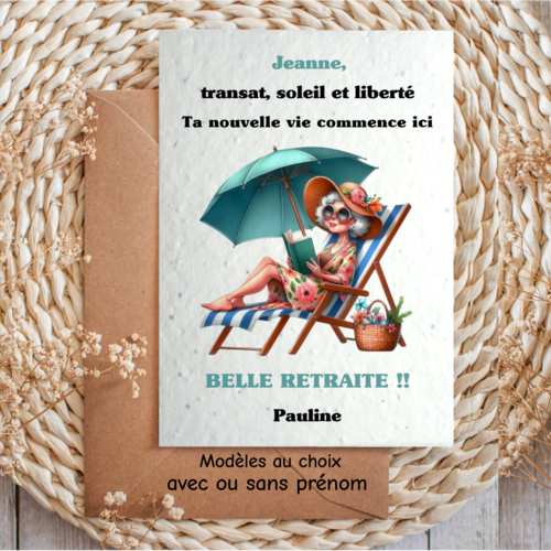 Carte à planter personnalisée – bonne retraite – papier ensemencé fleurs sauvages