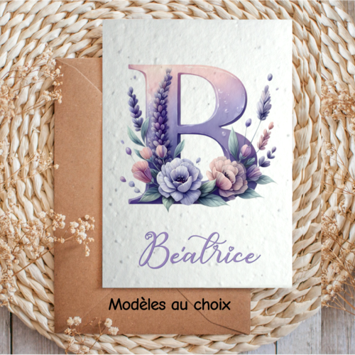 Carte à planter personnalisée – monogramme floral, carte graines écologique & poétique