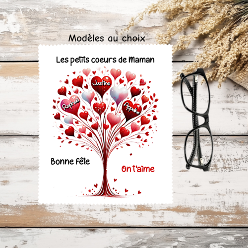 Essuie-lunettes personnalisé maman – arbre de vie avec cœurs – cadeau fête des mères