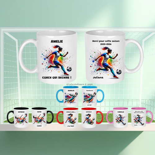 Mug coach de foot fille personnalisé – tasse gardienne de but - cadeau football féminin