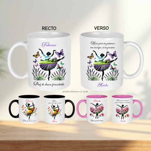 Mug prof de danse personnalisé avec prénom – idée cadeau professeur fin d’année