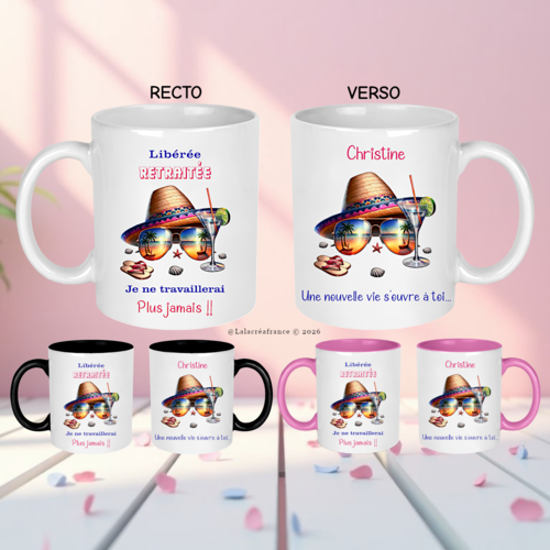 Mug retraitée personnalisé humour – cadeau original femme pour départ à la retraite