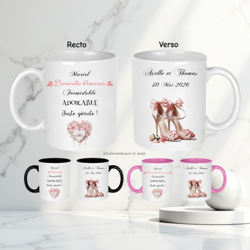 Mug demoiselle d'honneur ou témoin – cadeau personnalisé mariage – formidable, adorable, juste géniale