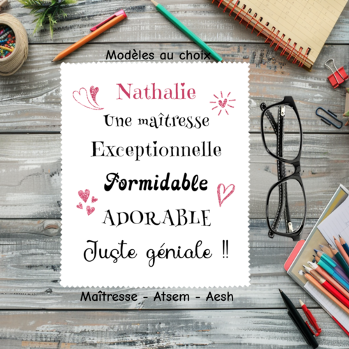 Essuie lunettes maîtresse personnalisé – cadeau fin d’année école