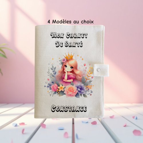 Protège carnet de santé personnalisé fille thème princesse – cadeau naissance avec prénom