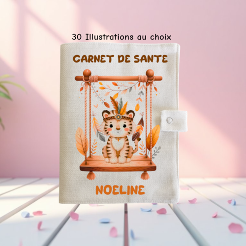 Protège carnet de santé personnalisé bébé jungle indien – protège carnet animaux – cadeau naissance