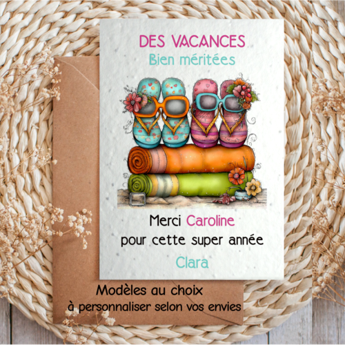 Carte à planter personnalisée – cadeau maîtresse, nounou, crèche – carte graines remerciement