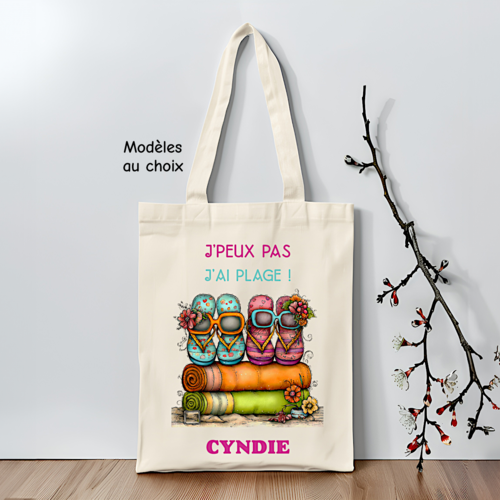 Tote bag personnalisé j’peux pas j’ai plage – j'peux pas j'ai vacances - sac vacances femme original