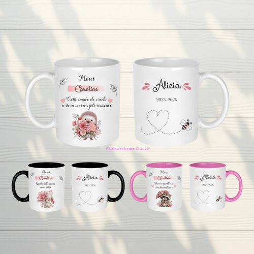 Mug auxiliaire de crèche, nounou ou aesh – cadeau remerciement fin d’année scolaire – tasse personnalisée