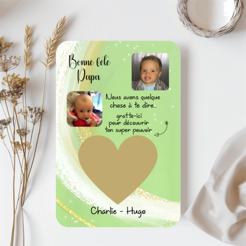 Carte à gratter personnalisée avec photo(s) – message caché original pour papa, papy, mamie, parrain ou tonton ou autres
