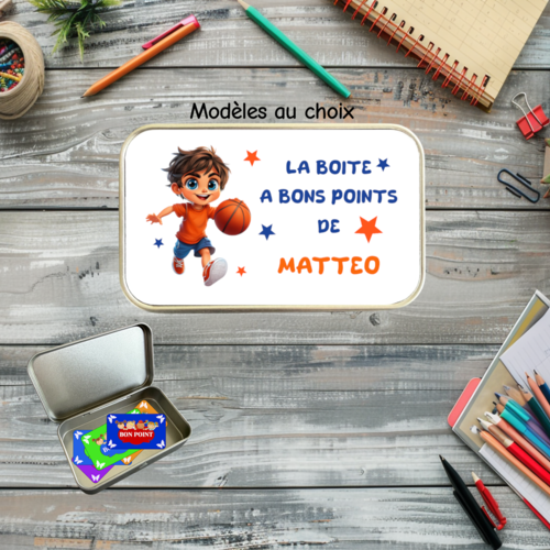 Boîte à bons points personnalisée garçon basket – boîte métal avec prénom – cadeau enfant sportif