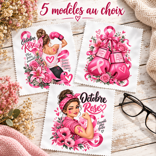 Essuie lunettes octobre rose en microfibre – 5 modèles au choix