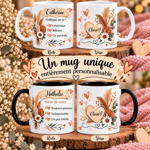 Mug définition personnalisé avec prénom – cadeau amie, collègue ou sœur de cœur – qualités et défauts