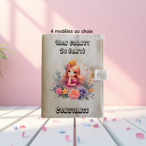Protège carnet de santé personnalisé fille thème princesse – cadeau naissance avec prénom
