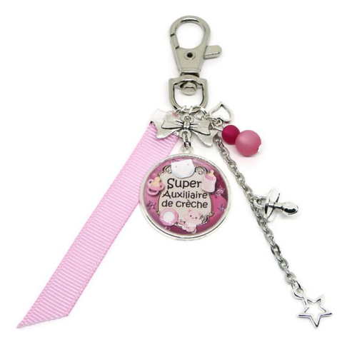 Porte clés auxiliaire de crèche, cadeau auxiliaire de crèche, "super auxiliaire de crèche"