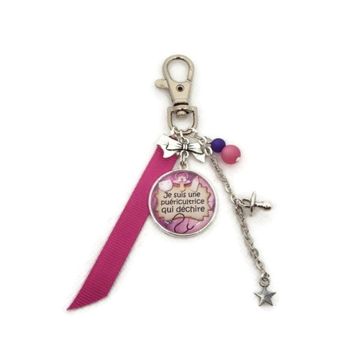 Porte-clés puéricultrice, cadeau puéricultrice, "je suis une puéricultrice qui déchire"