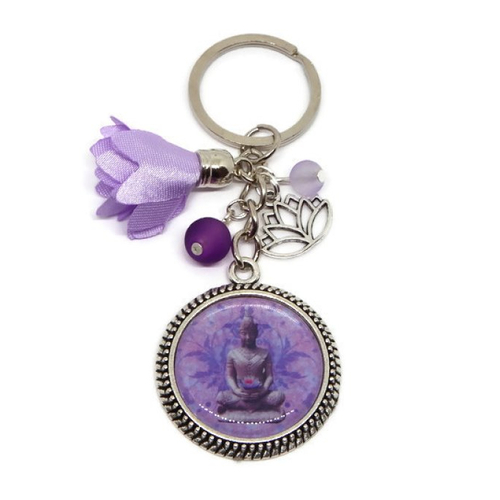 Porte clés bouddha, fleur de lotus, cadeau spirituel, méditation, zen