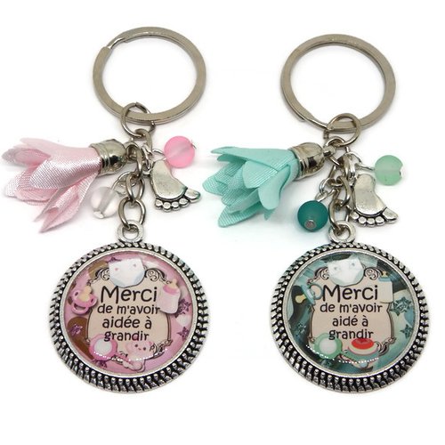 Porte clés nounou,  "merci de m'avoir aidé à grandir", porte clés maîtresse, atsem, aesh, cadeau crèche