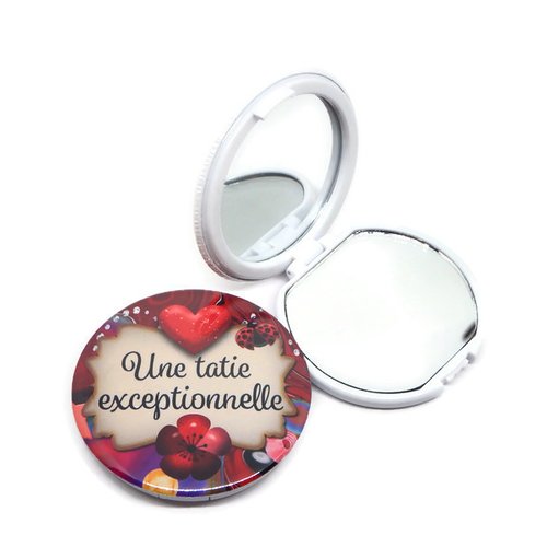 Miroir de poche tatie "une tatie exceptionnelle", ou miroir de sac, avec boîte cadeau et pochette en velours inclus