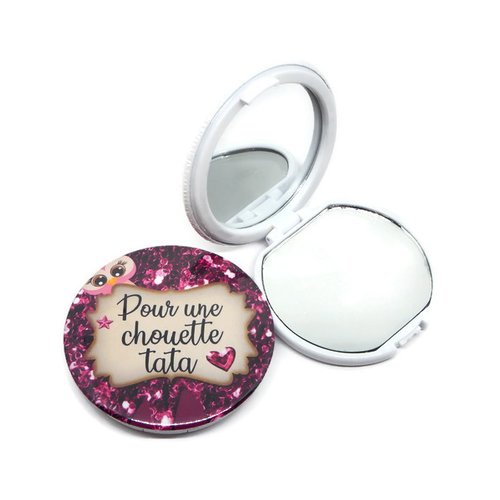 Miroir de poche tata, "pour une chouette tata", ou miroir de sac, avec boîte cadeau et pochette en velours inclus