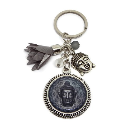 Porte clés bouddha, cadeau spirituel, méditation, zen, tête de bouddha