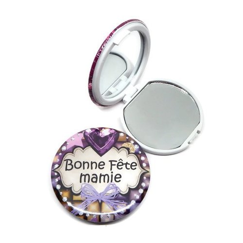 Miroir de poche mamie, "bonne fête mamie", ou miroir de sac, avec boîte cadeau et pochette en velours inclus, cadeau mamie