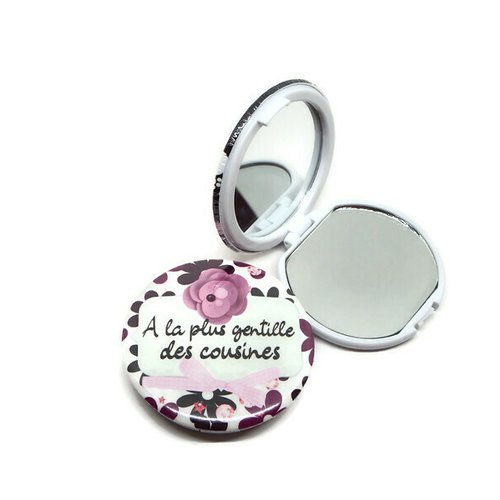 Miroir de poche cousine, "a la plus gentille des cousines", ou miroir de sac, avec boîte cadeau et pochette en velours inclus