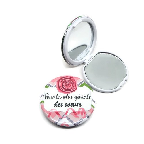 Miroir de poche soeur, "pour la plus géniale des soeurs", ou miroir de sac soeur, avec boîte cadeau et pochette en velours inclus