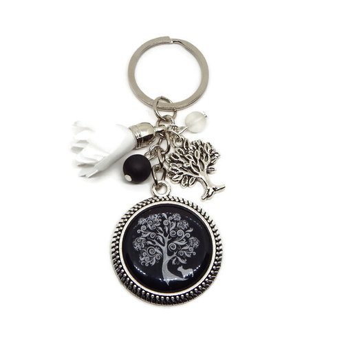 Porte clés arbre de vie et son petit chat, bijou de sac arbre de vie, cadeau personnalisé