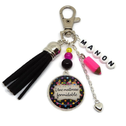 Votre prénom, porte clés personnalisable lettre prénom, porte clés maîtresse, "une maîtresse formidable", cadeau maitresse