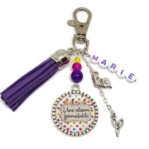 Votre prénom, porte clés atsem, porte clés personnalisable lettre prénom, "une atsem formidable", cadeau atsem