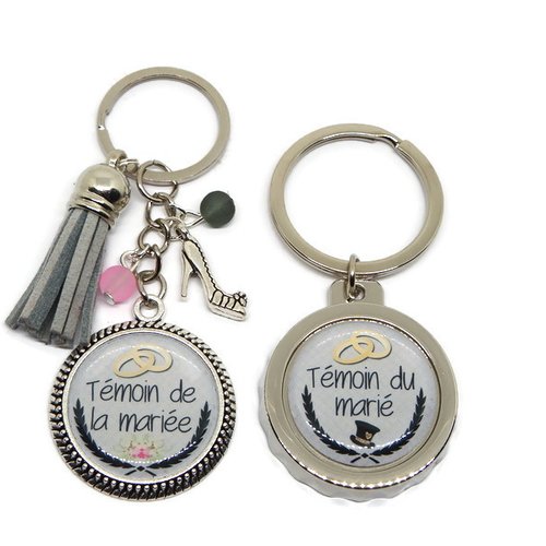 Porte clés duo témoin mariage, décapsuleur, "témoin de la mariée", "témoin du marié", cadeau mariage