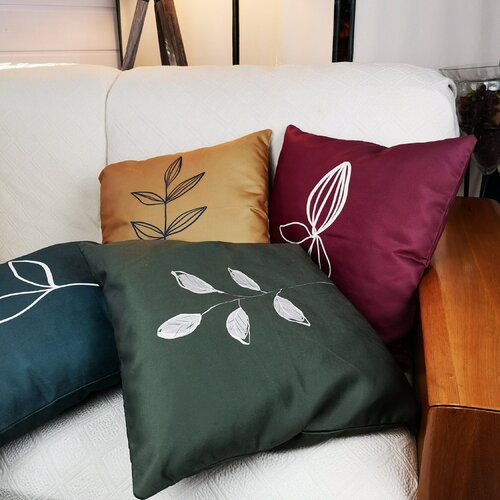 Housse de coussin feuille, oreiller décoratif taie tissu velours 45x45cm coussin de chambre canapé chaises