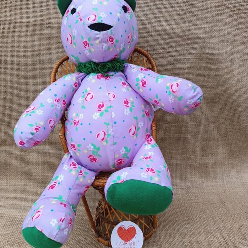 Vilolaine l'ourson en coton fleuri mauve