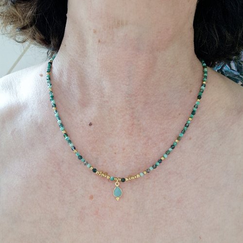 Collier agates mousses et jaspes vertes