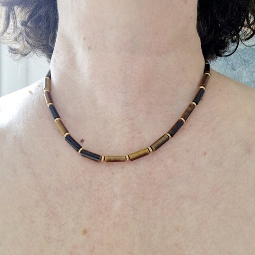 Collier court  oeil de tigre