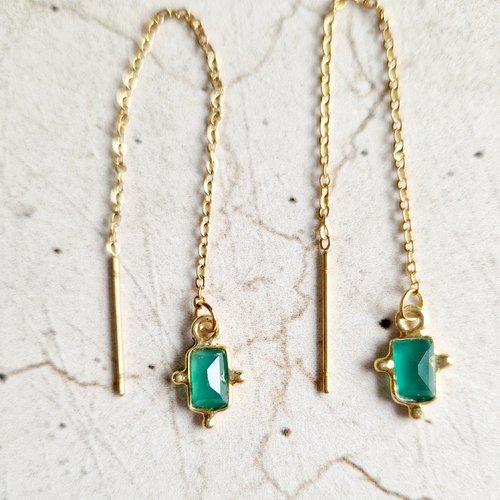 Boucles d'oreilles chaînes agate verte