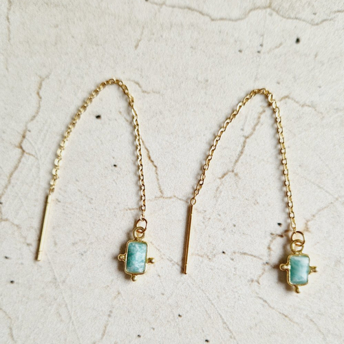 Boucles d'oreilles chaînes pierres de gemmes amazonite