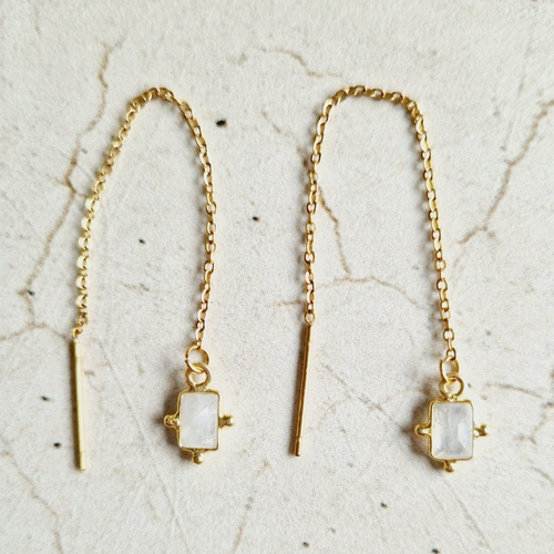 Boucles d'oreilles chaînes pierres de gemmes pierre de lune