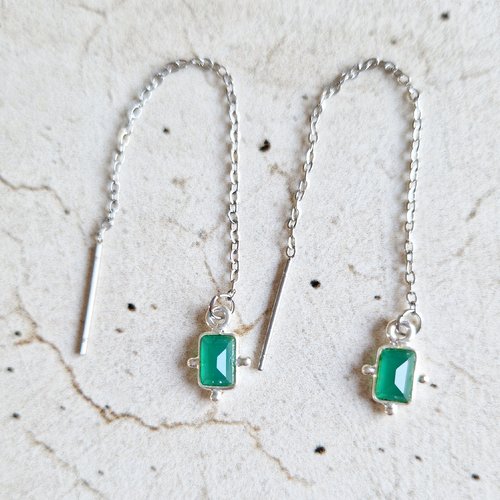 Boucles d'oreilles chaînes pierres de gemmes agates vertes