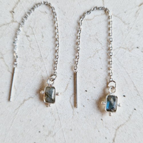 Boucles d'oreilles chaînes pierres de gemmes labradorite