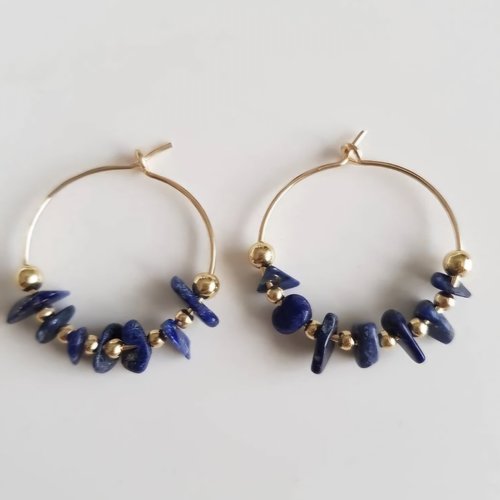 Créoles chips pierres de gemmes lapis-lazuli