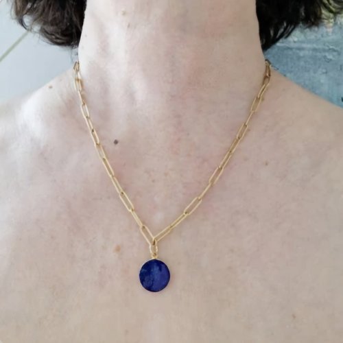 Collier acier inoxydable pendentif lapis-lazuli