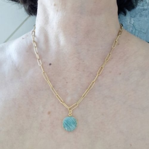 Collier acier inoxydable pendentif amazonite
