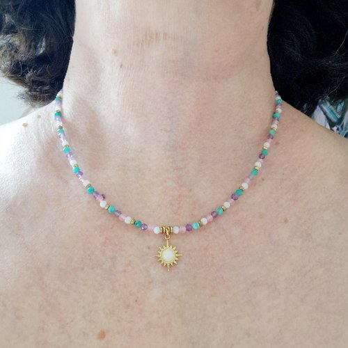 Collier pierres de gemmes 4 pierres
