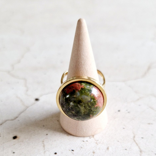 Bague ajustable pierre de gemme unakite