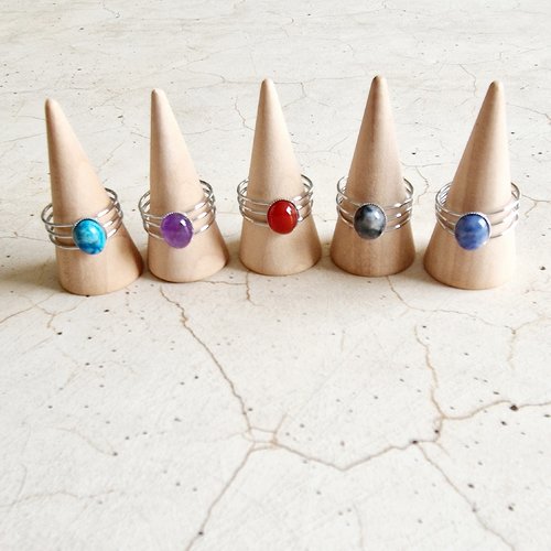 Bagues ajustables triple cabochons pierres de gemmes